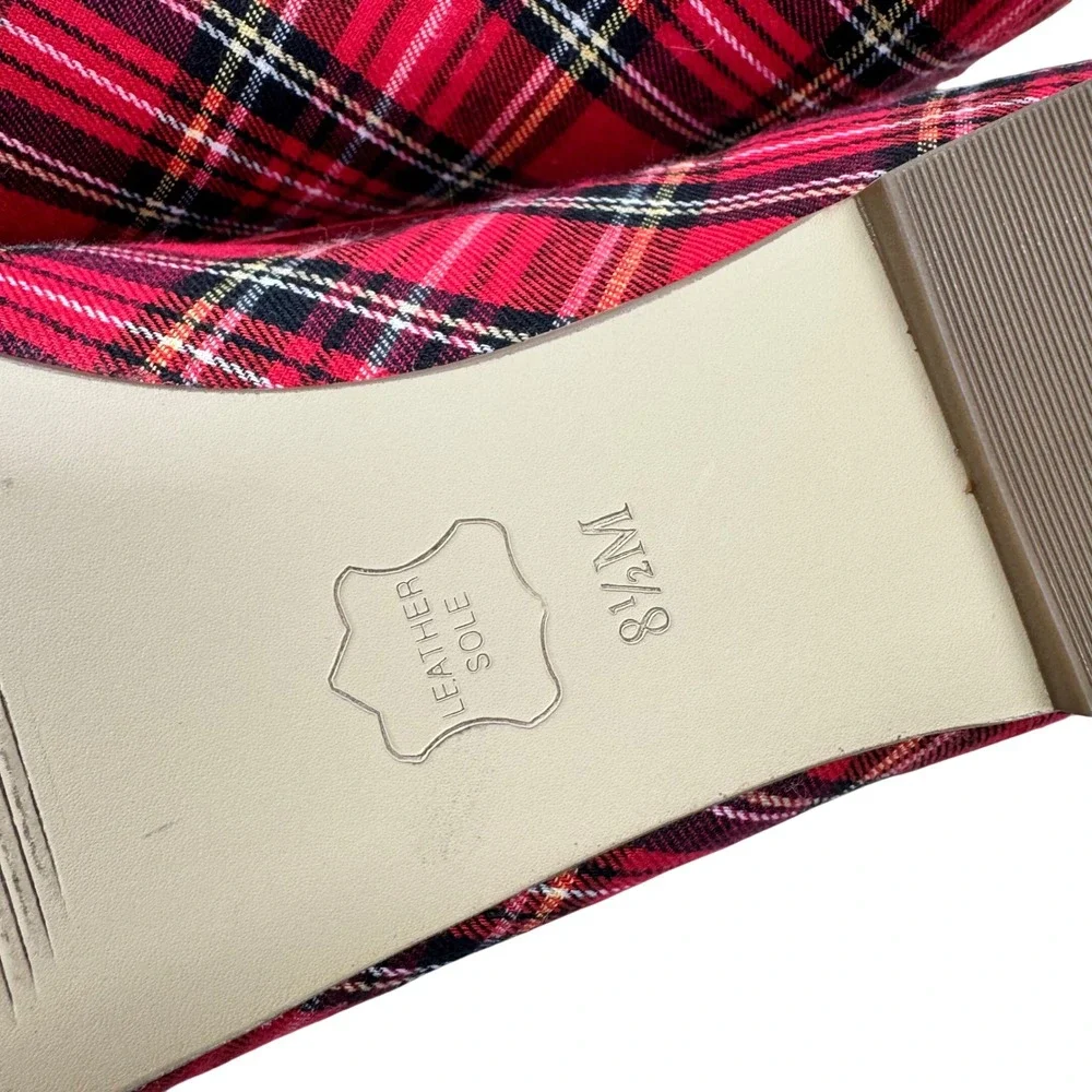 Talbots Ballet Flats Women 8.5M Red Plaid Tartan Quilted Preppy Shoes Academia